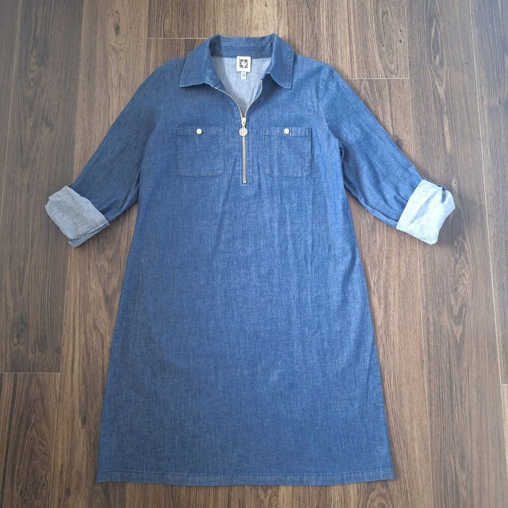 NWOT Ann Klein Oversized Stretch Denim Jeans Dress Size S/M Preppy Fall Western